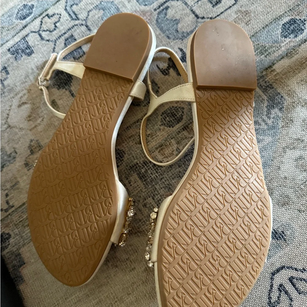 Badgley Mischka Pearl Gold Jeweled Ankle-Strap Sandals